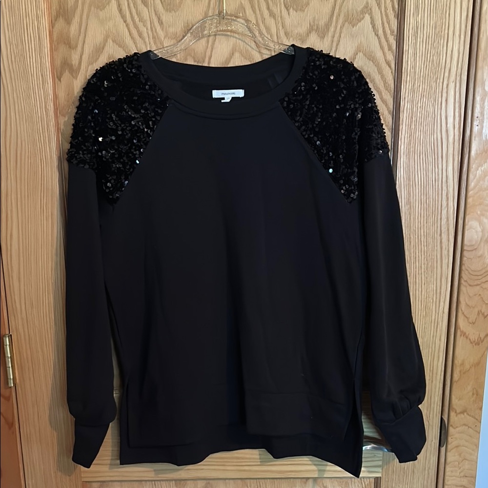 Black Sequin Shoulder Women's Top